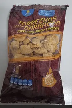 Nombre del producto: Torreznos (sabor barbacoa) 100g
Nombre de marca: Alteza
Aspecto del producto y tipo de envase:  bolsas de 100 g
Número de lote: 3101