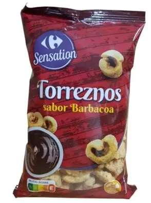 Nombre del producto: Torreznos (sabor barbacoa) 100g
Nombre de marca: Carrefour sensation
Aspecto del producto y tipo de envase:  bolsas de 100 g
Número de lote: 2901