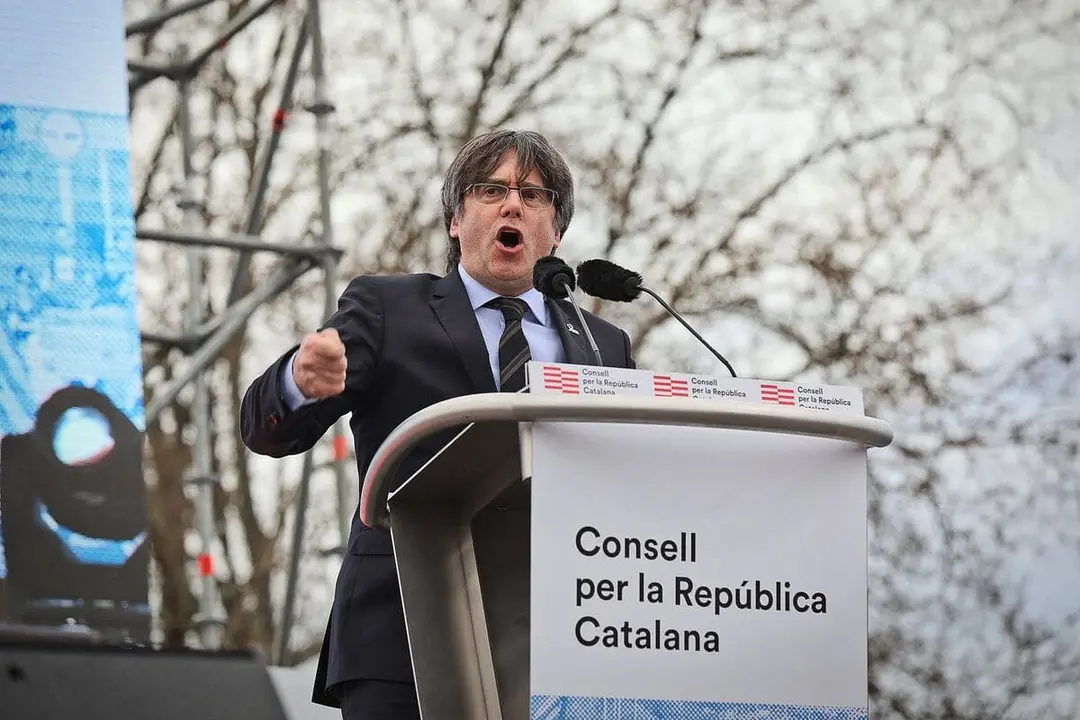 Carles Puigdemont durante un acto en Waterloo