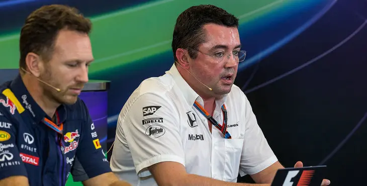 (L to R): Christian Horner (GBR) Red Bull Racing Team Principal and Eric Boullier (FRA) McLaren Racing Director in the FIA Press Conference.
23.10.2015. Formula 1 World Championship, Rd 16, United States Grand Prix, Austin, Texas, USA, Practice Day.
- www.xpbimages.com, EMail: requests@xpbimages.com - copy of publication required for printed pictures. Every used picture is fee-liable. © Copyright: Holland / XPB Images