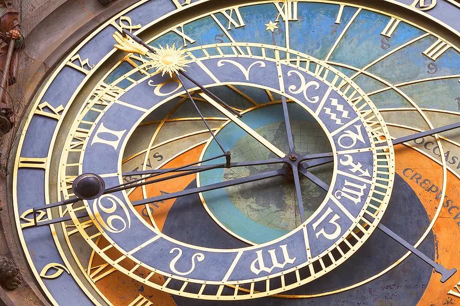 PRAGUE, CZECH REPUBLIC - MAY 01, 2017 : Prague astronomical clock Orloj on Old Town Hall. It is a medieval astronomical clock, city symbol
