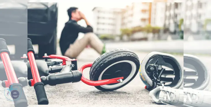 Stressed man suffering after Accident car crash with children's bicycle