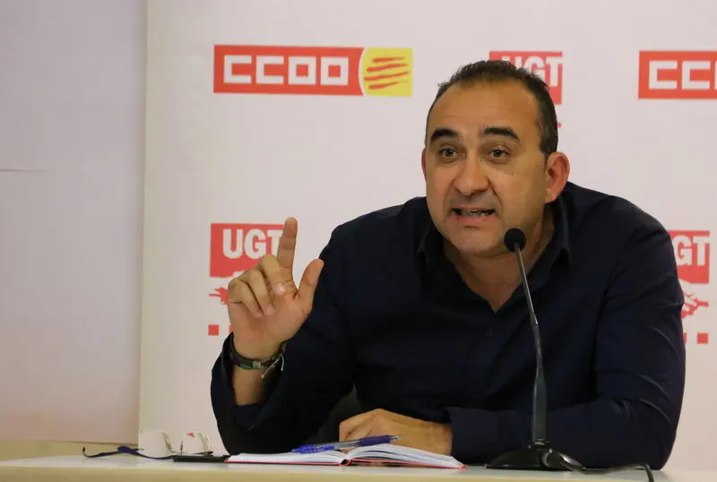 El secretari general de CCOO a Catalunya, Javier Pacheco, durant la roda de premsa en què els sindicats han anunciat les mobilitzacions per l'1 de maig. Imatge del 24 d'abril de 2019. (Horitzontal) 4640#Agencia ACN