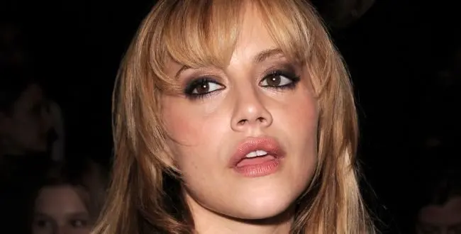 Actress Brittany Murphy (with a chanel necklace) during Fashion Week, in New York.