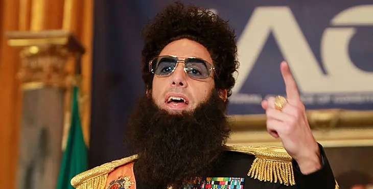 The Dictator at his press conference to highlight the plight of dictatorships worldwide, at the Waldorf Astoria, New York City, May 7, 2012.