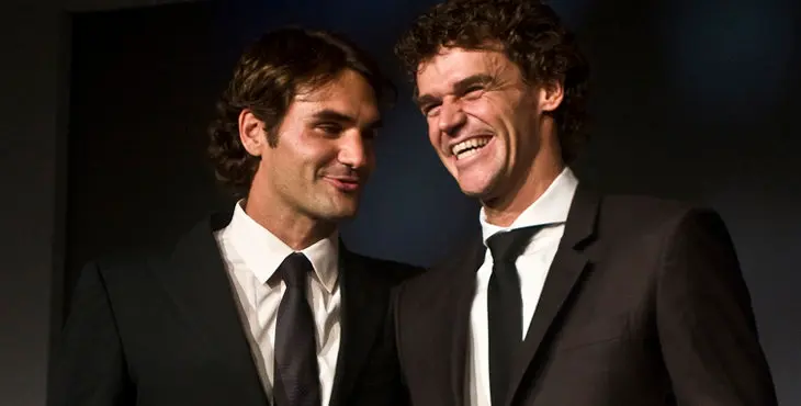 June 1, 2010
Roger Federer, of Switzerland, poses with Gustavo Kuerten of Brazil, after Kuerten recieved the 2010 Philipppe Chatrier Award at the annual Champions Dinner, held at Pavillon D'Armenonville, Paaris, France