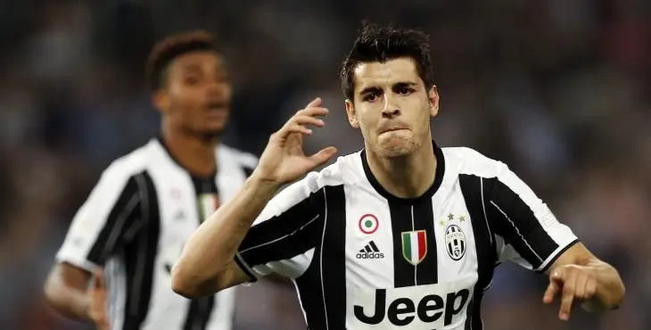 . Rome (Italy), 21/05/2016.- Juventus' Alvaro Morata celebrates scoring the 1-0 lead during the Italian Cup final soccer match Milan vs Juventus at Olimpico stadium in Rome, Italy, 21 May 2016. (Roma, Italia) EFE/EPA/RICCARDO ANTIMIANI