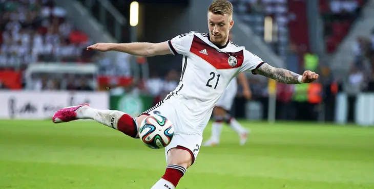 MAINZ, GERMANY - JUNE 06: Marco Reus of Germany tries to score during the International Friendly match between Germany and Armenia at Coface Arena on June 6, 2014 in Mainz, Germany. (Photo by Simon Hofmann/Bongarts/Getty Images)