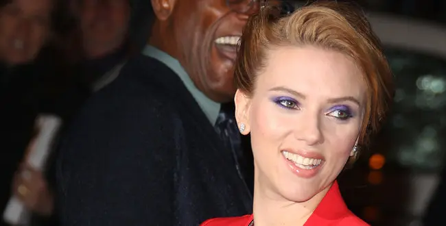 Actress Scarlett Johansson attending the French premiere of the film 'Captain America: The Winter Soldier' in Paris, Monday, March 17, 2014.
