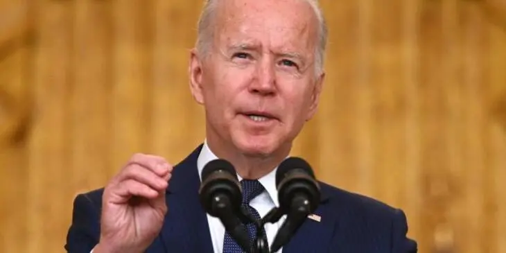 US President Joe Biden delivers remarks on the terror attack at Hamid Karzai International Airport, and the US service members and Afghan victims killed and wounded, in the East Room of the White House, Washington, DC on August 26, 2021. (Photo by Jim WATSON / AFP)