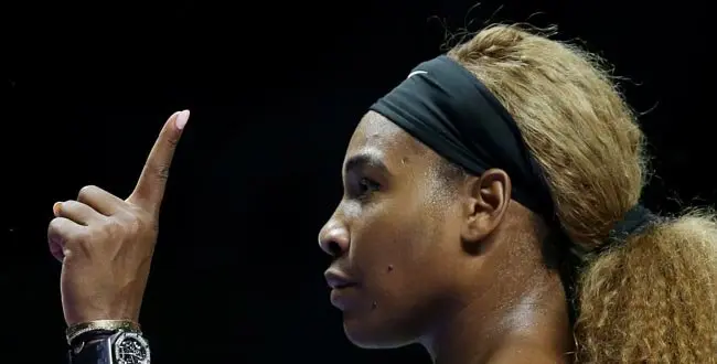 Serena Williams of the US during their singles match at the WTA tennis finals in Singapore,Thursday, Oct. 23, 2014.