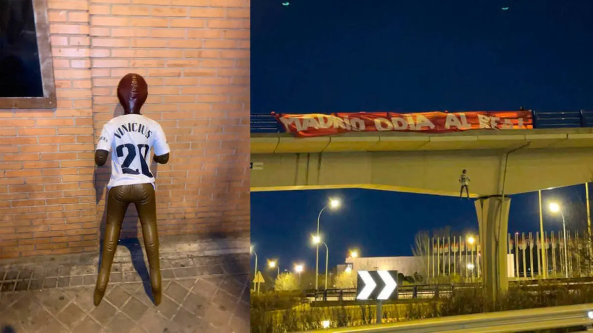 Muñeco de Vinicius en un puente cercano a Valdebebas | Fuente: Real Madrid