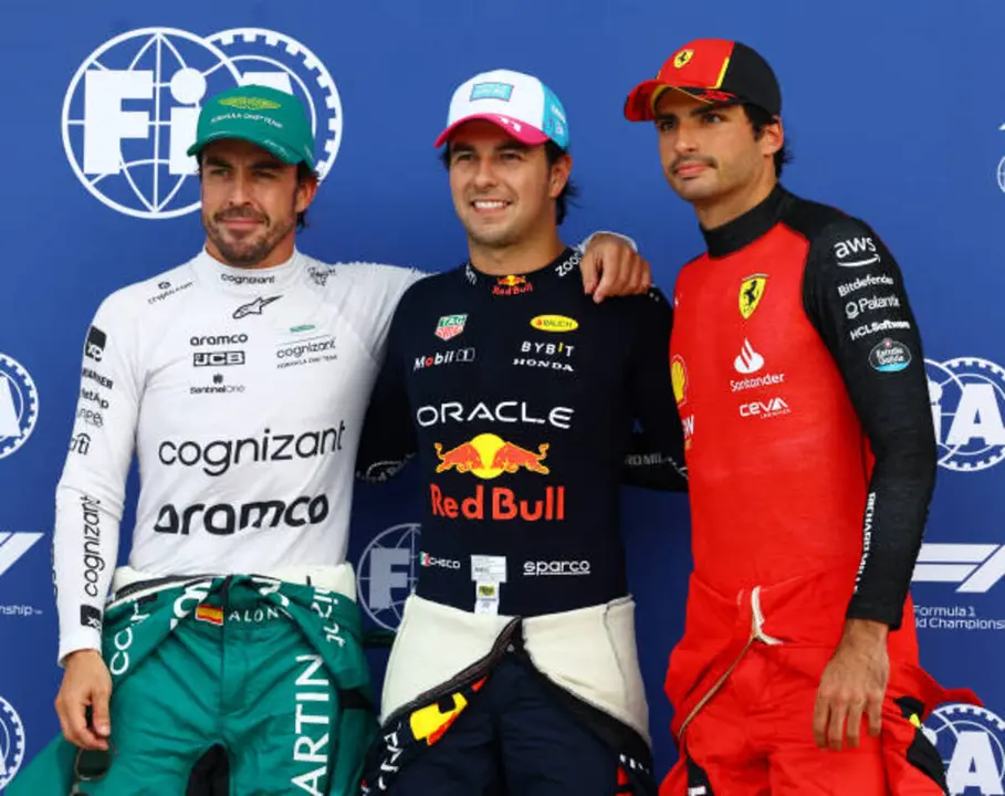 Sergio Pérez, Fernando Alonso y Carlos Sainz en la clasificación del Gran Premio de Miami 2023 | Fuente: Getty Images