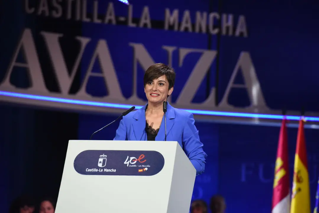 La ministra de Política Territorial y Portavoz del Gobierno, Isabel Rodríguez, durante su participación en la celebración del Día de Castilla-La Mancha.