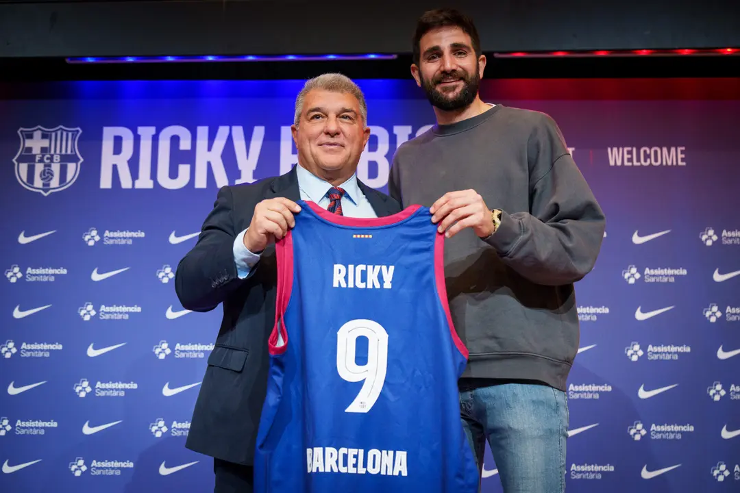 Joan Laporta y Ricky Rubio | Fuente: @FCBbasket