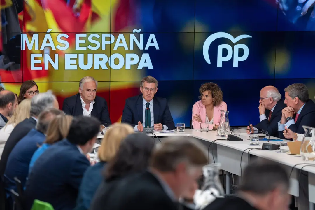 17/05/2024 El lider del PP, Alberto Núñez Feijóo, y la candidata del PP a las europeas, Dolors Montserrat, se reúnen con los miembros de la candidatura del PP a las elecciones europeas del 9 de junio.
EUROPA ESPAÑA POLÍTICA
DIEGO PUERTA (PP)
