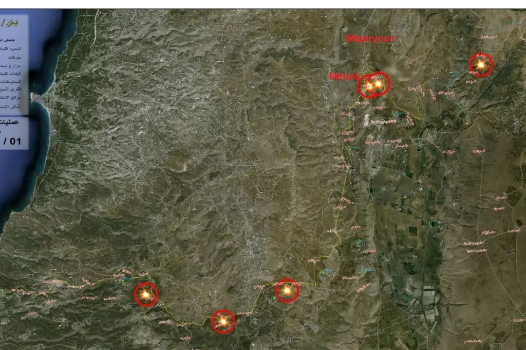 Bombardeos lanzados por Hezbolá en diferentes puntos de la frontera entre Israel y Líbano. Al norte, los que fueron lanzados cerca de Majaryoun, donde está la base española. (Imagen: Hezbolá News / ED).