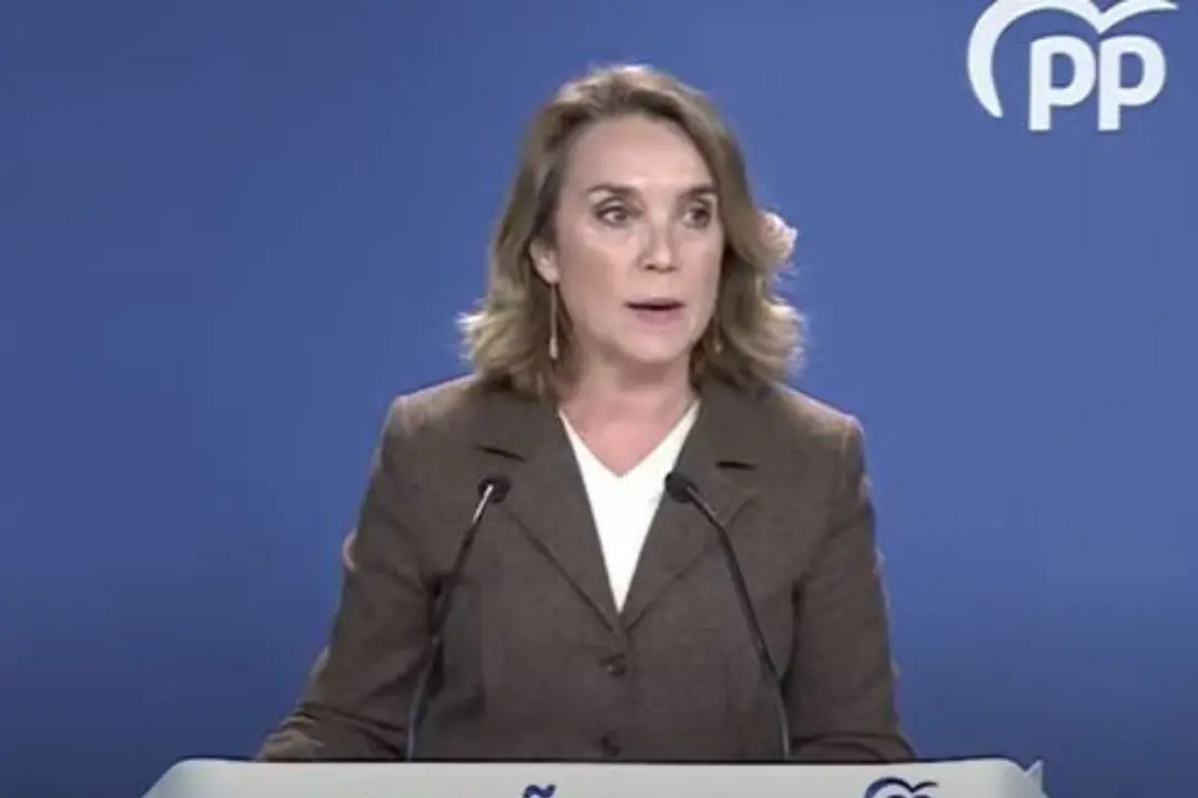 Cuca Gamarra durante la rueda de prensa ofrecida tras la reunión extraordinaria del Comité de Dirección del PP.