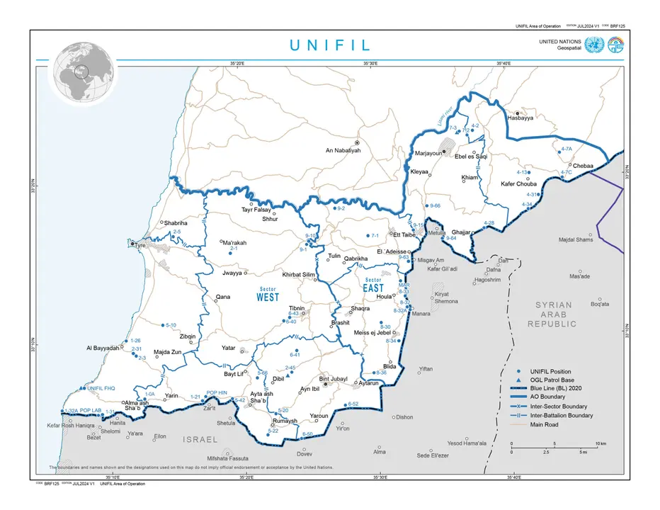 Línea Azul, en la frontera entre Israel y Líbano, donde están desplegados los cascos azules de la ONU. (Imagen: UNIFIL).