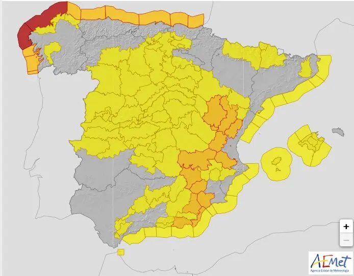 Mapa de alerta por la borrasca 'Herminia'. Imagen: Aemet