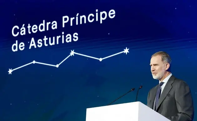 El rey Felipe VI en su discurso en la clausura de la Cátedra Príncipe de Asturias. Imagen: Casa Real