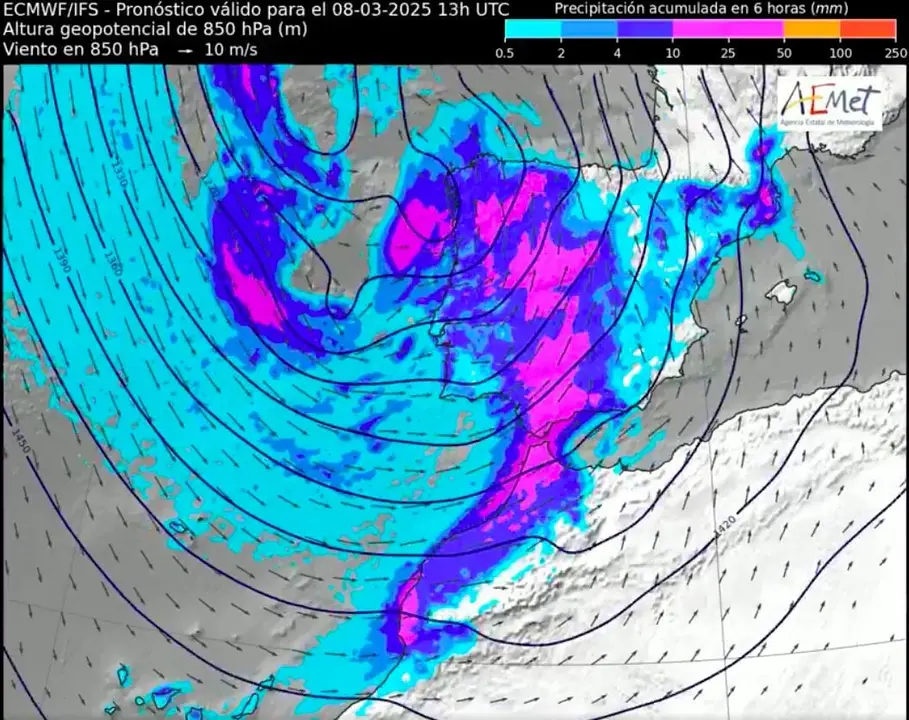Pronóstico de la Aemet con la borrasca Jana. Imagen de la Aemet.