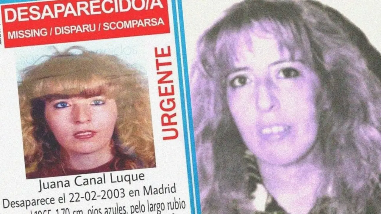Cartel de Juana Canal y foto cedida de su familia