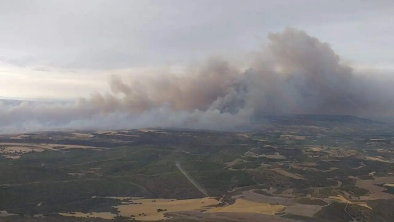 Vista aérea del fuego en Zaragoza. Fuente Infoar