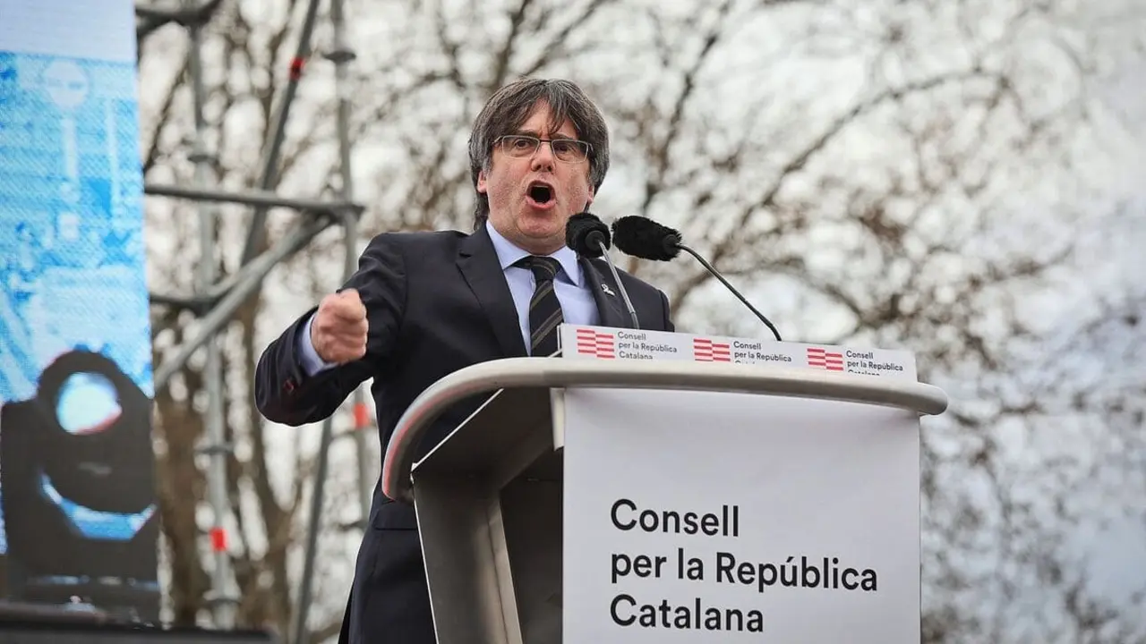 Carles Puigdemont durante un acto en Waterloo