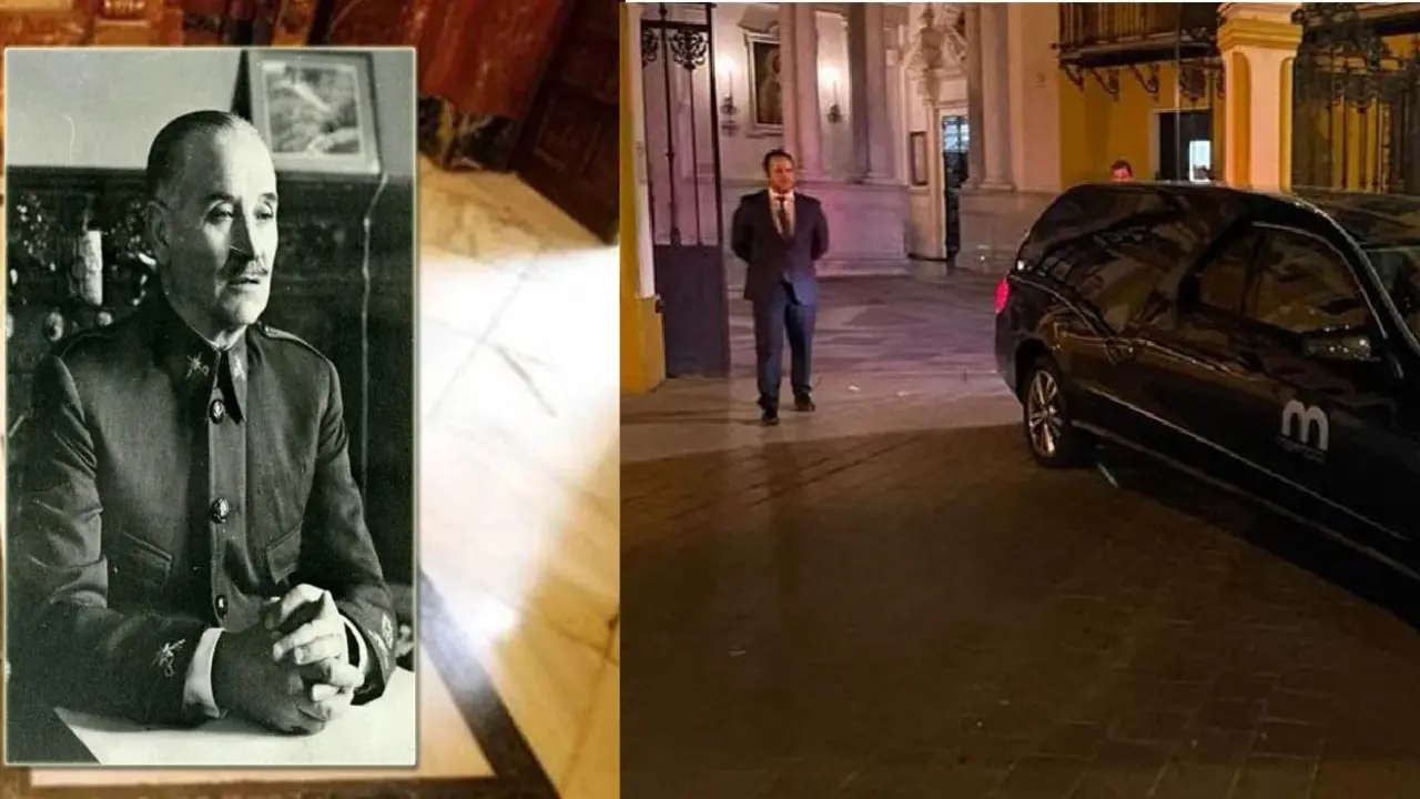 La tumba de Queipo de Llano y la salida del furgón con sus restos