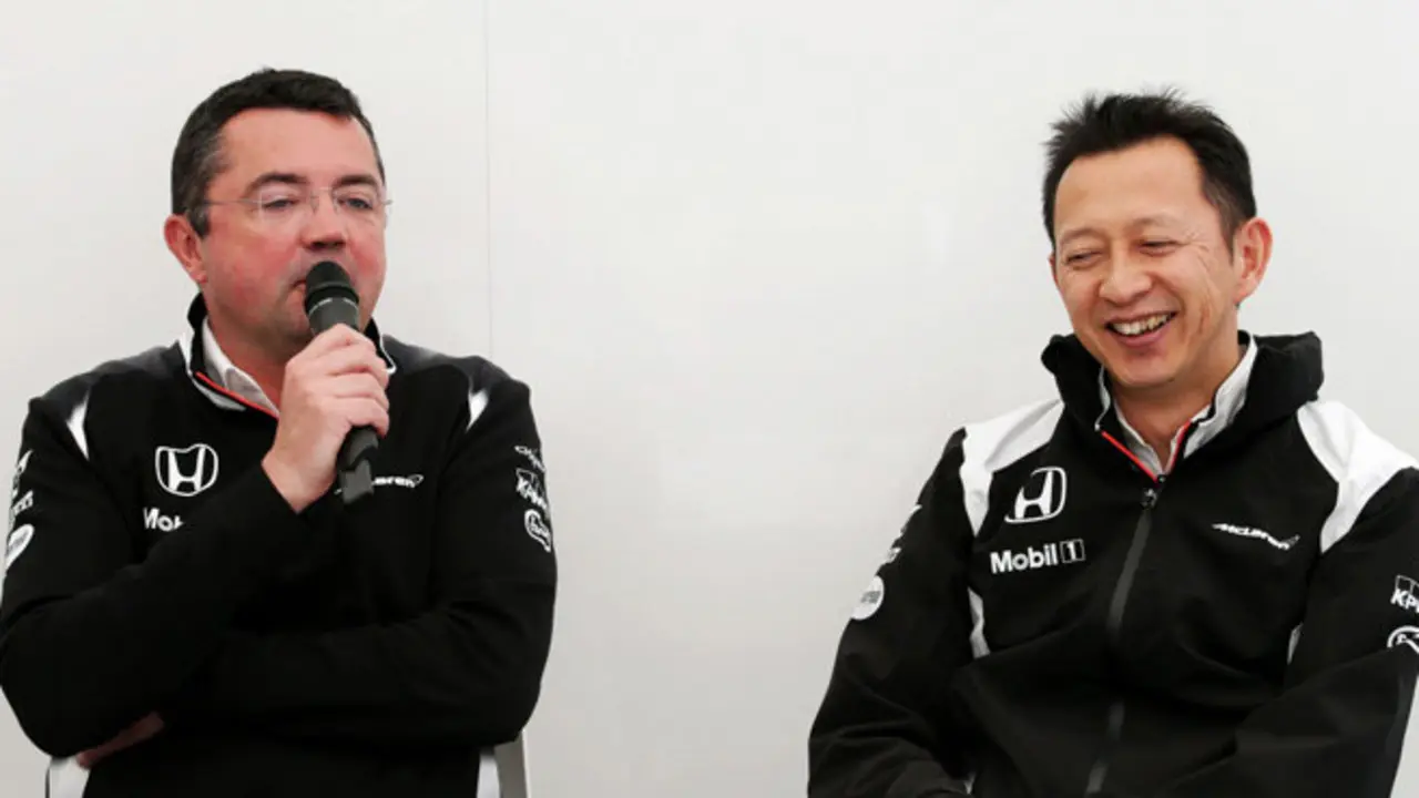 (L to R): Eric Boullier (FRA) McLaren Racing Director with Yusuke Hasegawa (JPN) Head of Honda F1 Programme.
04.03.2016. Formula One Testing, Day Four, Barcelona, Spain. Friday.
- www.xpbimages.com, EMail: requests@xpbimages.com - copy of publication required for printed pictures. Every used picture is fee-liable. © Copyright: Moy / XPB Images