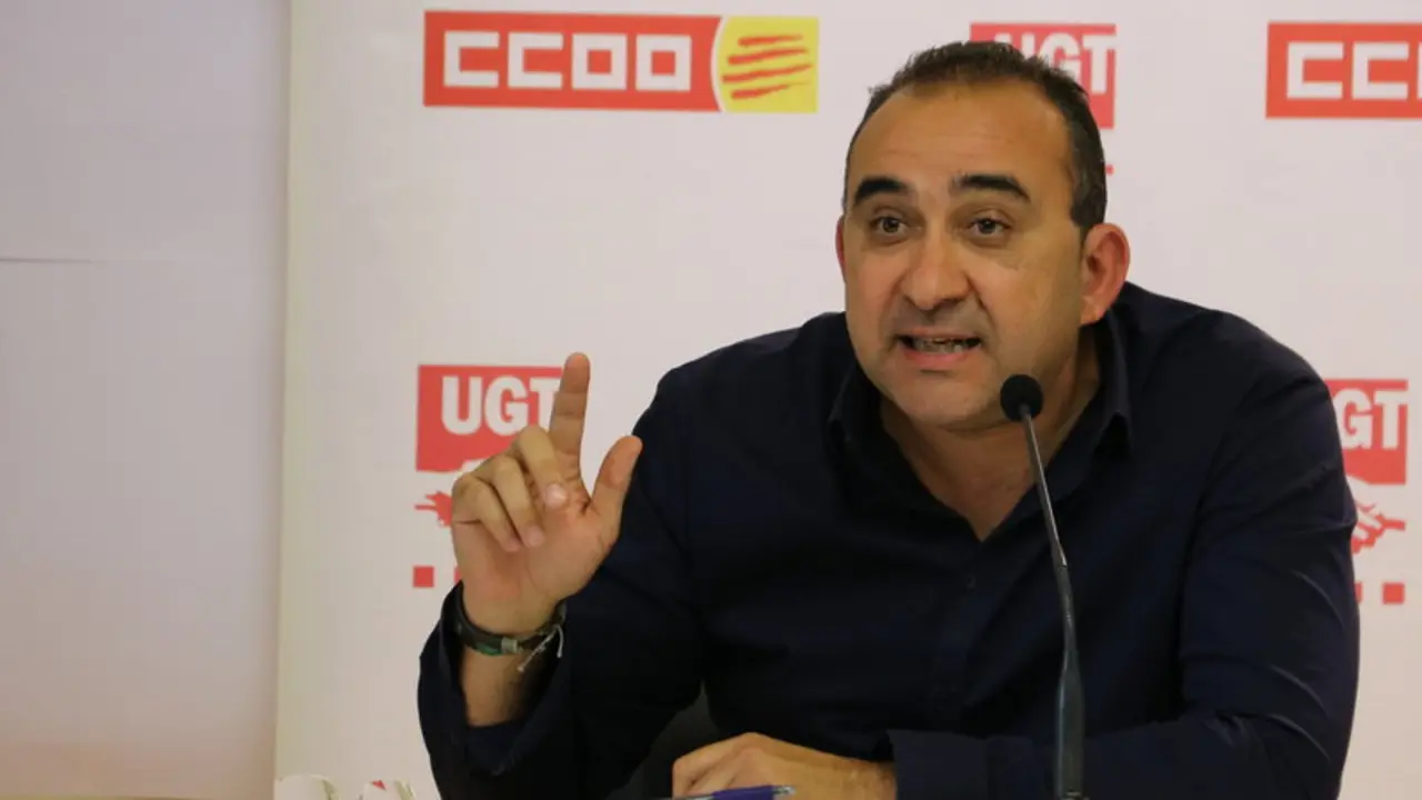 El secretari general de CCOO a Catalunya, Javier Pacheco, durant la roda de premsa en què els sindicats han anunciat les mobilitzacions per l'1 de maig. Imatge del 24 d'abril de 2019. (Horitzontal) 4640#Agencia ACN