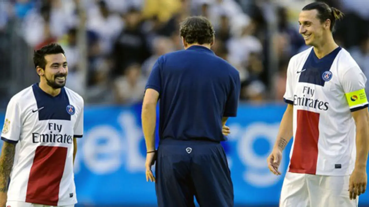 Ezequiel Lavezzi  /  Laurent Blanc /  Zlatan Ibrahimovic - 27.07.2013 - Real Madrid  /  Paris Saint Germain  - Match Amical - Goteborg
Photo: Bildbyran / Icon Sport