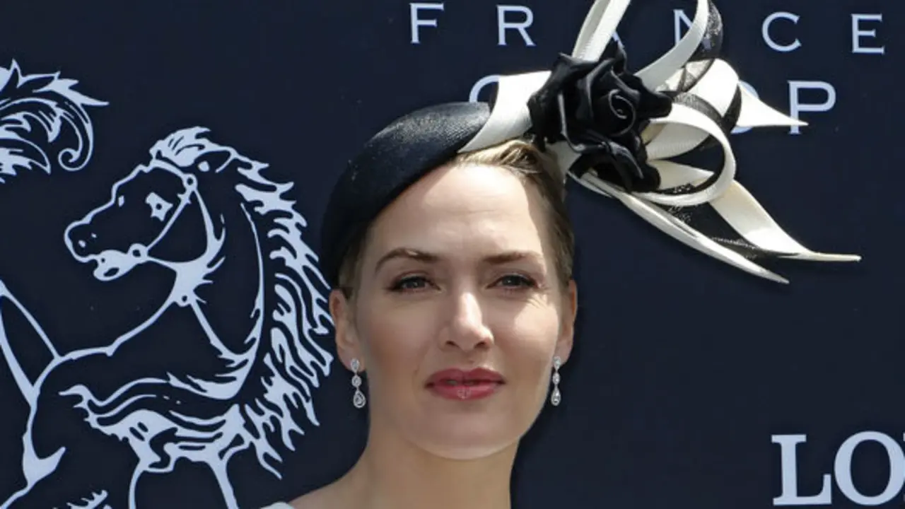Actress Kate Winslet attending the Prix de Diane horserace in Chantilly, west of Paris, Sunday June 15, 2014.