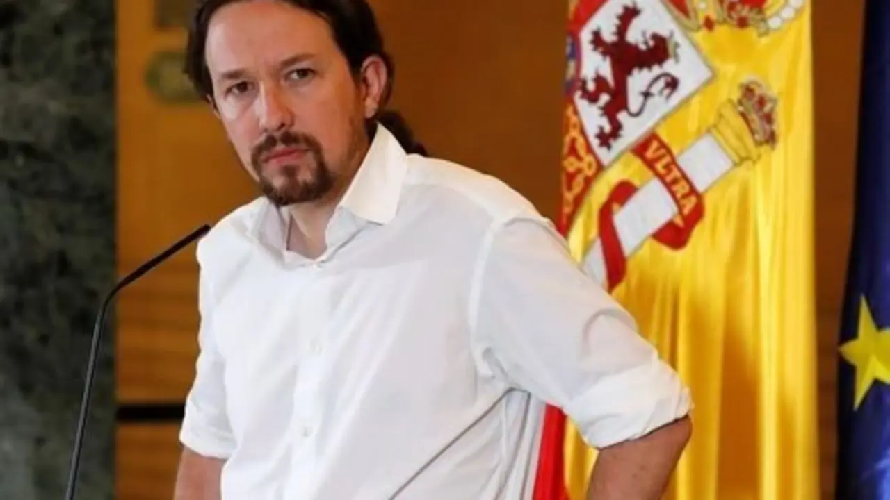 El secretario general de Podemos, Pablo Iglesias, durante su comparecencia