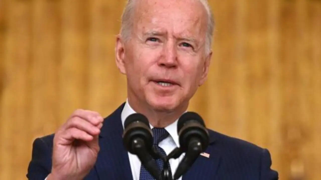 US President Joe Biden delivers remarks on the terror attack at Hamid Karzai International Airport, and the US service members and Afghan victims killed and wounded, in the East Room of the White House, Washington, DC on August 26, 2021. (Photo by Jim WATSON / AFP)