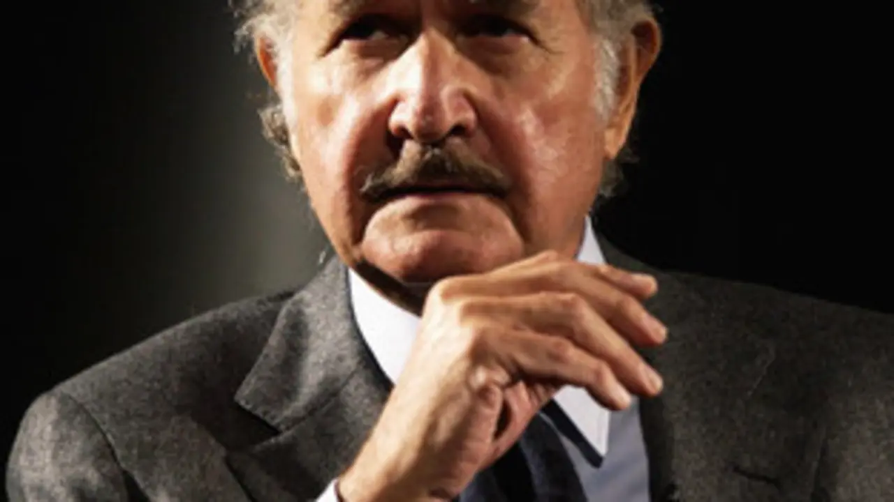 24 Nov 2003, London, England, United Kingdom --- Carlos Fuentes speaks at The Orange Word at The Gielgud Theatre. --- Image by © Rune Hellestad/Corbis
