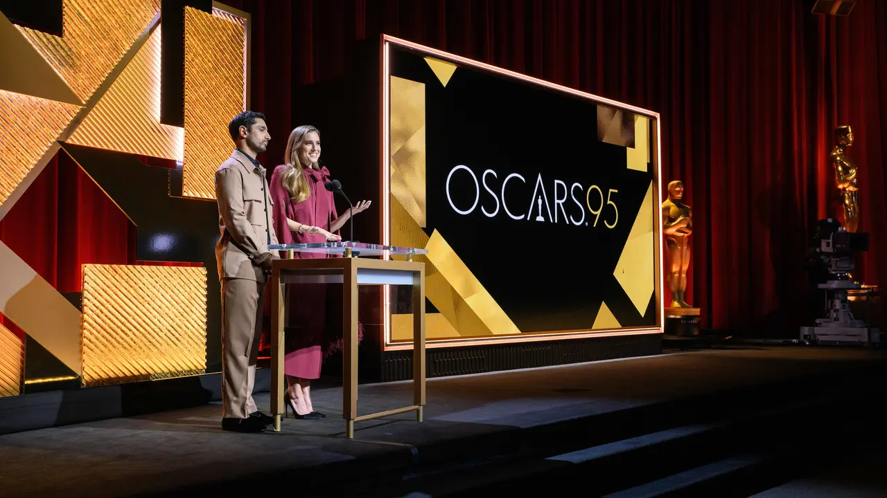 Riz Ahmed and Allison Williams co-host the announcement of nominees the for the 95th Annual Academy Awards, presented on Tuesday, January 24, 2023.