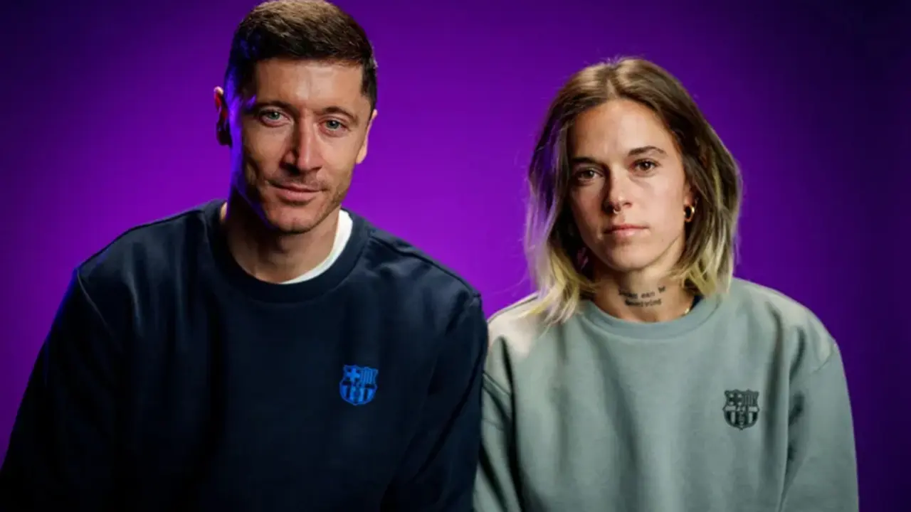 Robert Lewandoski y Mapi León | Fuente: FC Barcelona