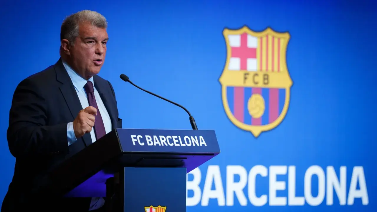 Joan Laporta en la rueda de prensa de este lunes | Fuente: FC Barcelona