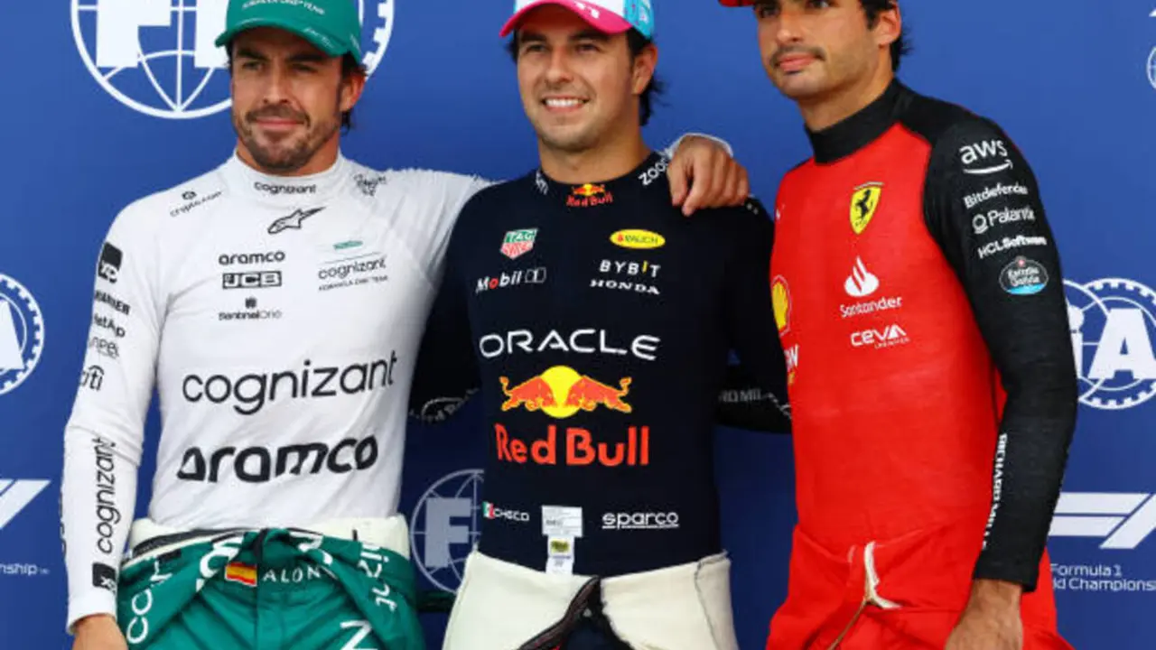 Sergio Pérez, Fernando Alonso y Carlos Sainz en la clasificación del Gran Premio de Miami 2023 | Fuente: Getty Images
