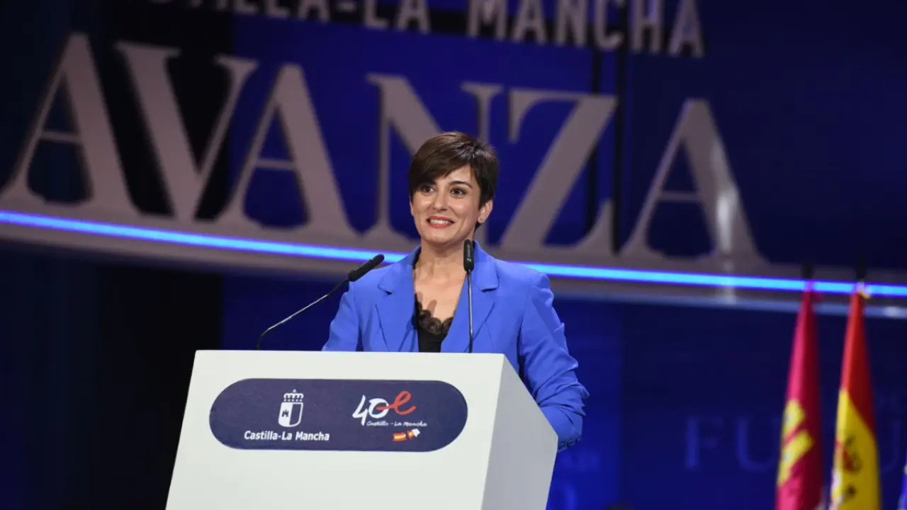 La ministra de Política Territorial y Portavoz del Gobierno, Isabel Rodríguez, durante su participación en la celebración del Día de Castilla-La Mancha.