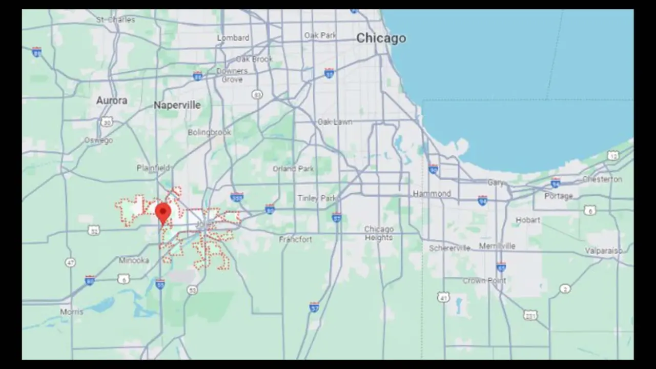 Población de Joliet, cerca de Chicago/Google Map