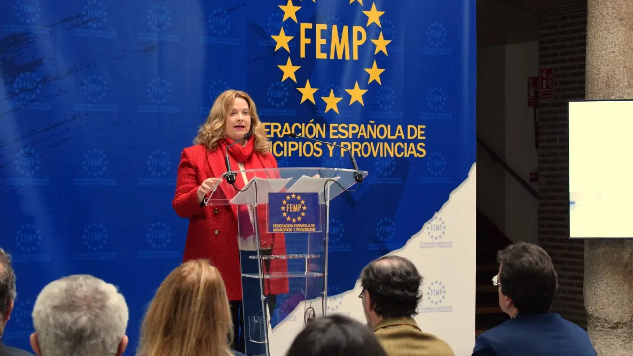 Cristina Ayala Santamaría, durante la presentación en la sede de la Federación Española de Municipios y Provincias