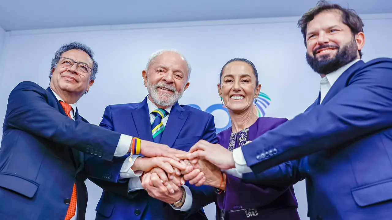 Presidentes de Colombia, Gustavo Petro; Brasil, Luiz Inácio Lula da Silva; México, Claudia Sheinbaum y Chile, Gabriel Boric, durante la Cumbre de Líderes G20