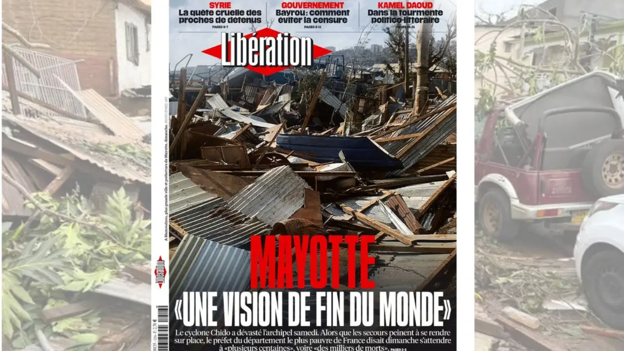 'Una visión del fin del mundo'. Así muestra en su portada el diario francés Libération el paso del ciclón Chido por el archipiélago galo de Mayotte este fin de semana.
