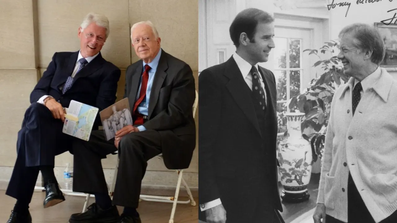 Imágenes de Bill Clinton (izqda.) y Joe Biden con Jimmy Carter, difundidas a través de X.