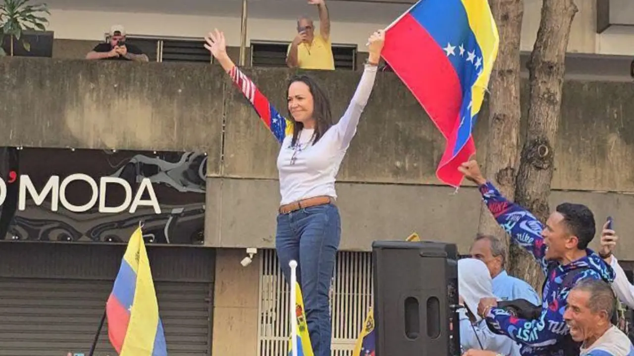 Imagen de las protestas en Chacao difundida por la propia María Corina Machado en X.