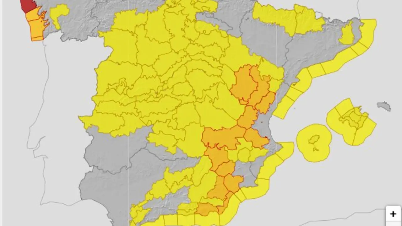Mapa de alerta por la borrasca 'Herminia'. Imagen: Aemet