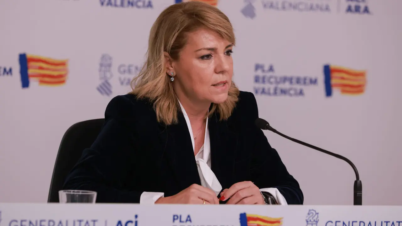 La vicepresidenta primera y consellera de Igualdad, Susana Camarero, en la rueda de prensa posterior al Consell este martes. Imagen: Generalitat Valenciana